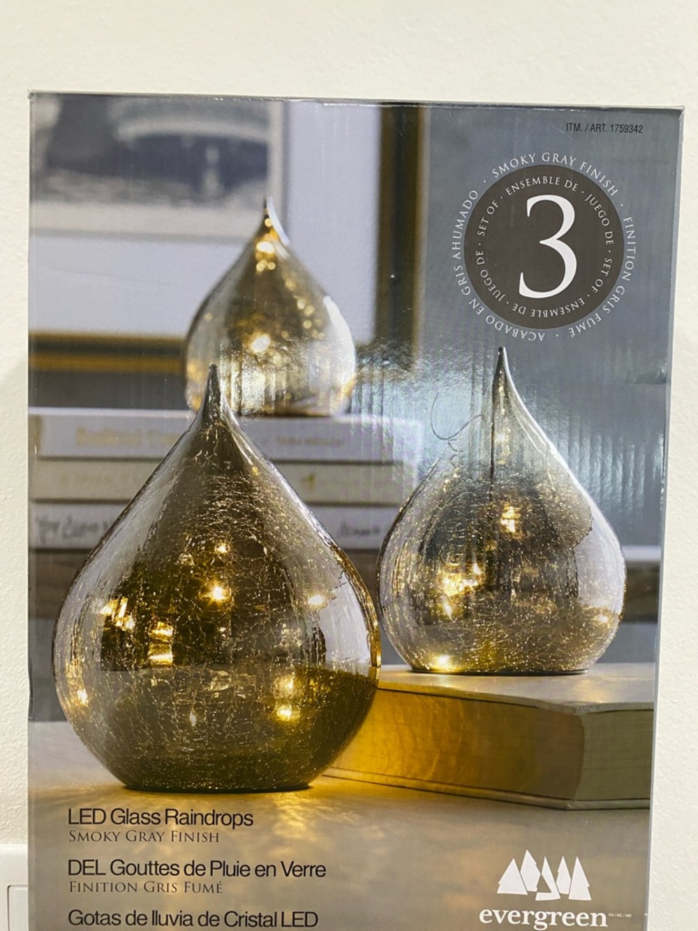 Smoky Gray LED Glass Raindrops (Set of 3)